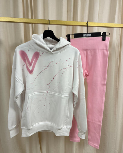 Pink Heart Spray Painted Hoodie & Leggings Kids