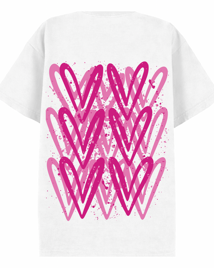 Hot Pink Heart Printed T-shirt Adult