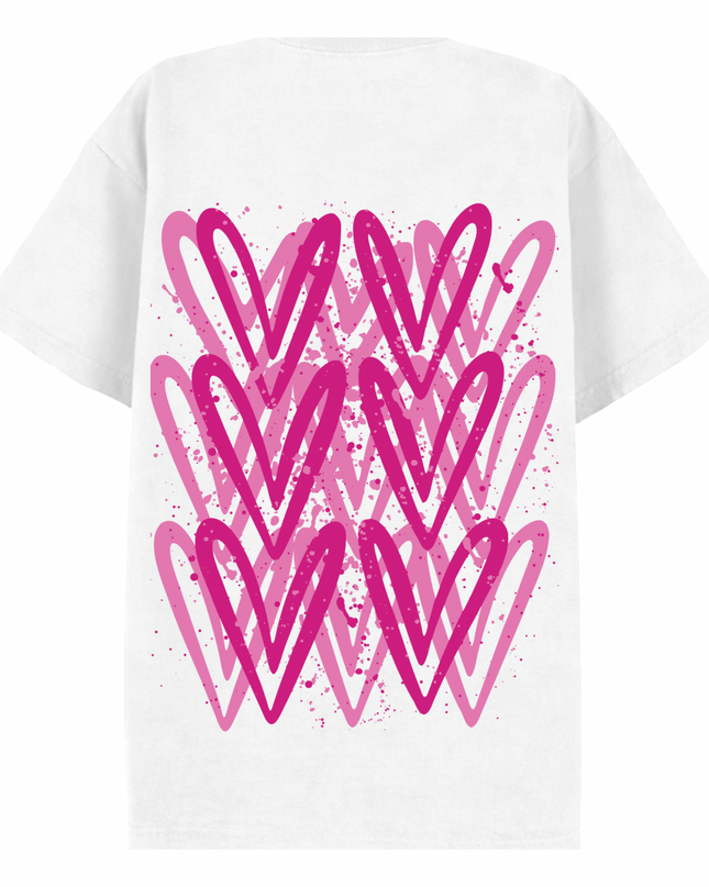 Hot Pink Heart Printed T-shirt Adult