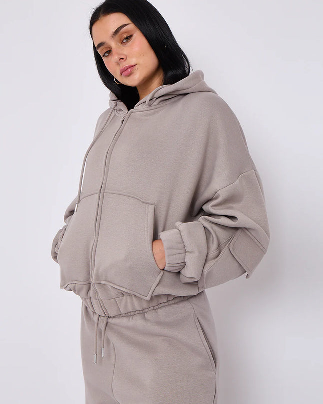Cargo Style Zip Hooded Tracksuit Dove Grey