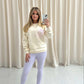 Pastel Leopard Heart Graffiti Sweatshirt Legging Set Cream