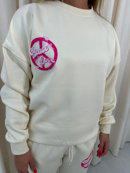 Miss Runway Peace & Love Oversized Sweatshirt Tracksuit Cream