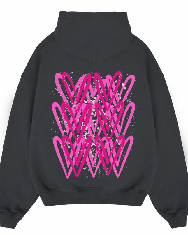 Hot Pink/Silver Heart Printed  Hoodie Kids