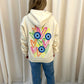 Neon Heart Evil Eye Graffiti Ruched Hoodie Cream