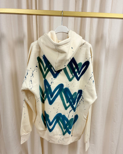 Teal Heart Spray Painted Cream Hoodie Adults
