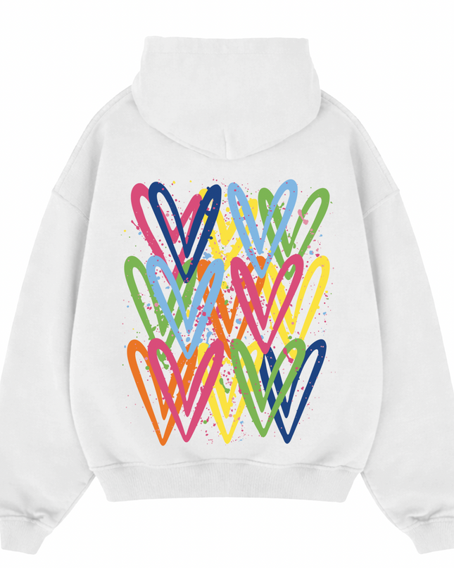 Multicoloured Heart Printed Hoodie Kids