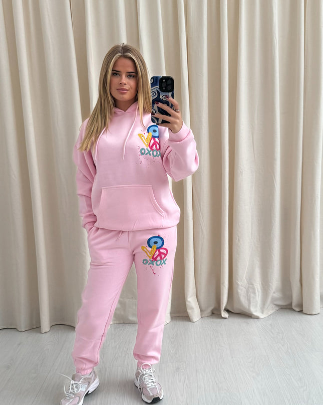 XOXO Graffiti Hooded Tracksuit Pink