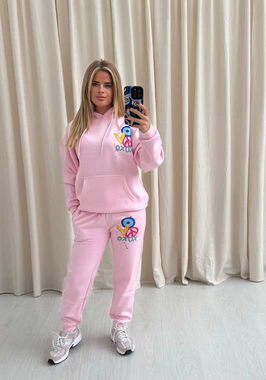 XOXO Graffiti Hooded Tracksuit Pink