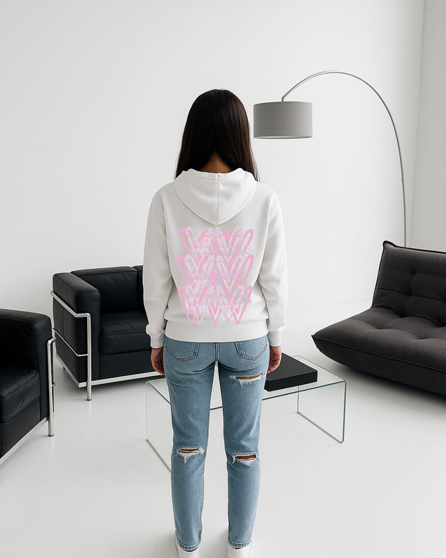 Pastel Zig Zag Heart Printed Hoodie