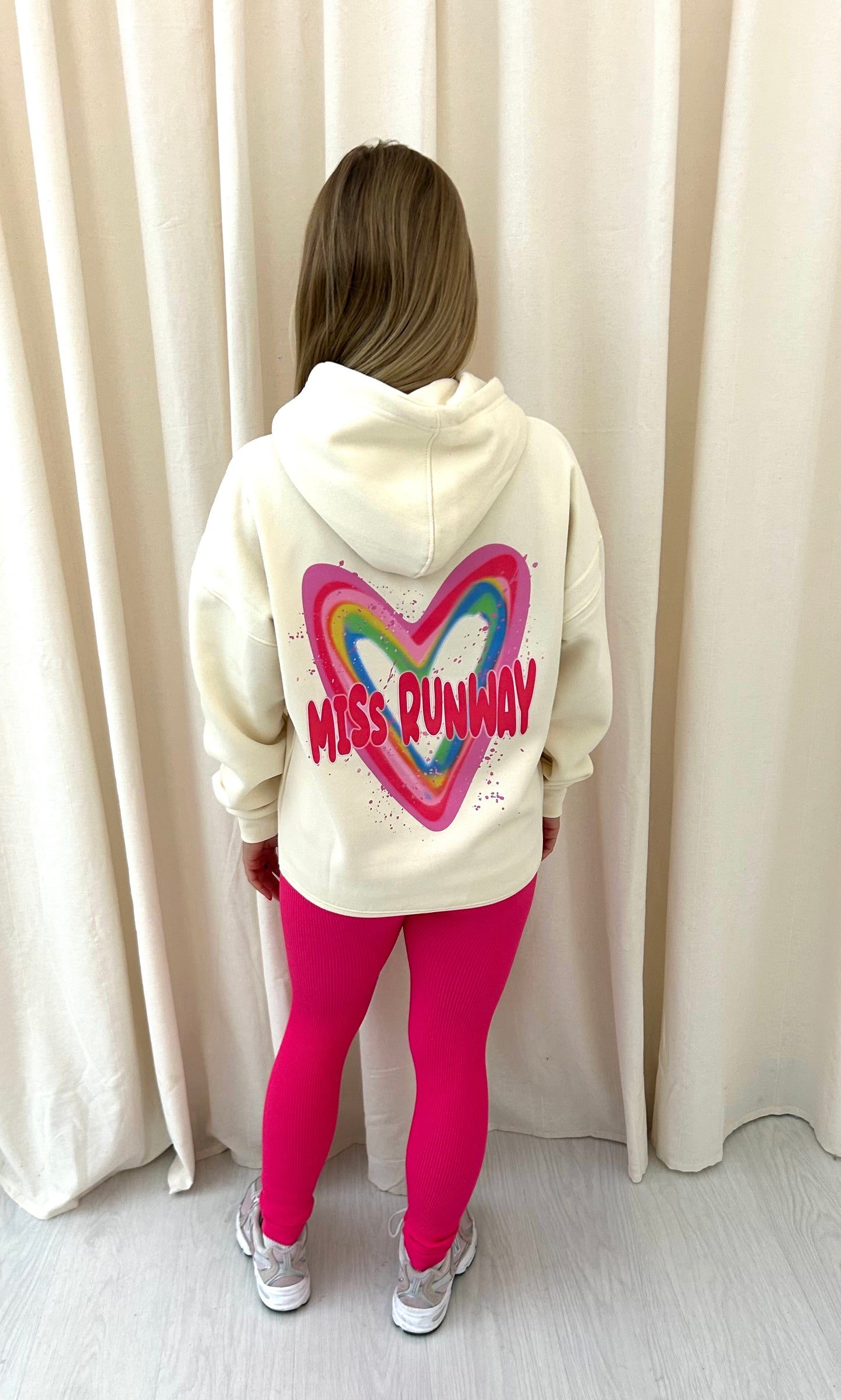 Miss Runway Multicolour Heart Graffiti Hoodie And Legging Set Cream