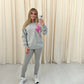 Miss Runway Pink Heart Graffiti Sweatshirt Legging Set Grey