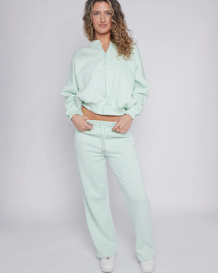 Oversized Bomber Style Fleece Zipper Co-ord Mint