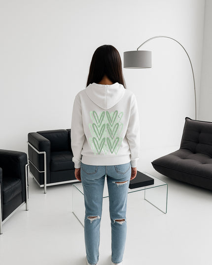 Sage Green Heart Printed Hoodie