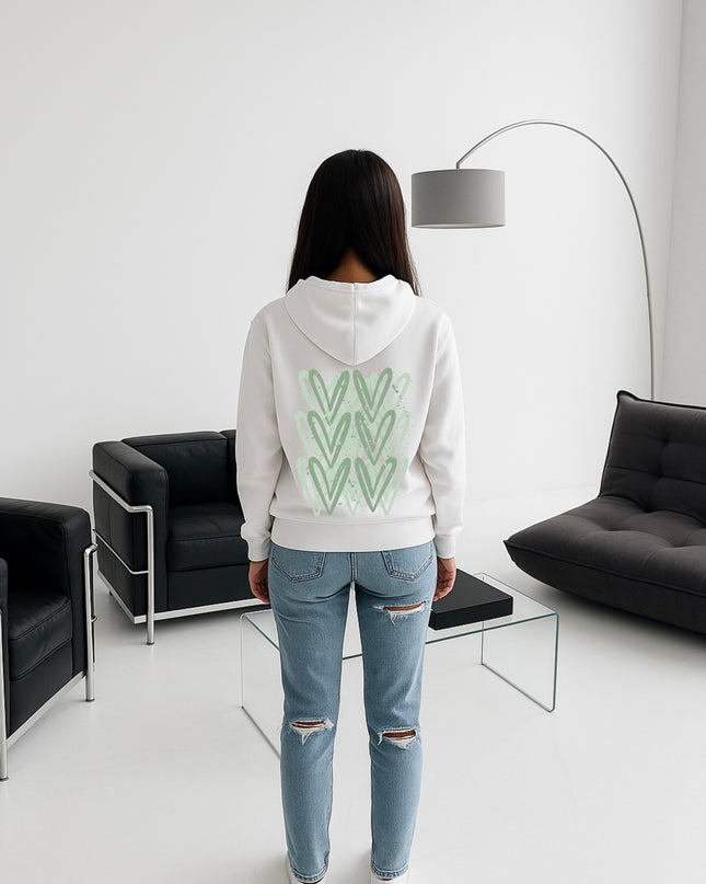 Sage Green Heart Printed Hoodie