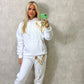 Cream/Beige Heart Sprayed White Hooded Tracksuit