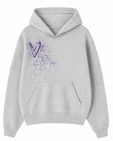 Lilac Zig Zag Heart Printed  Hoodie Kids