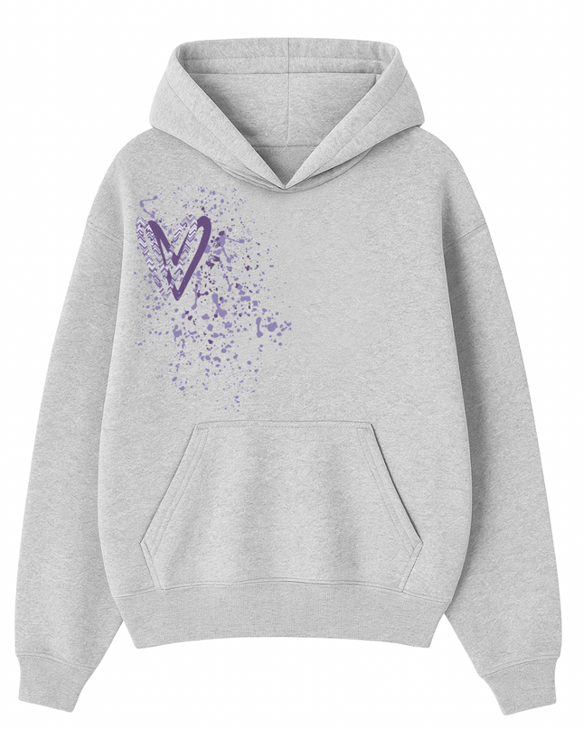 Lilac Zig Zag Heart Printed  Hoodie Kids