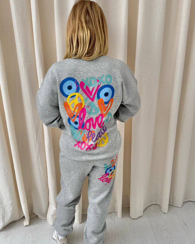 XOXO Graffiti Sweatshirt Tracksuit Grey