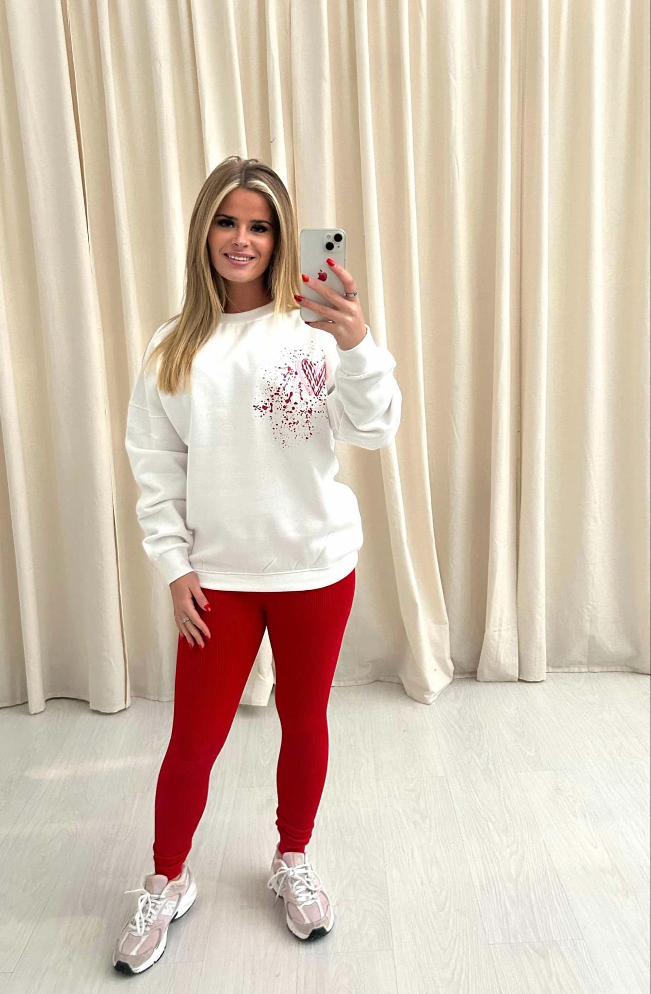 Pink & Red Candy Cane Heart Graffiti Sweatshirt Legging Set White