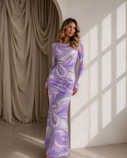 Endless Opulence Mesh Maxi Dress Lilac (Pre order 30th July)