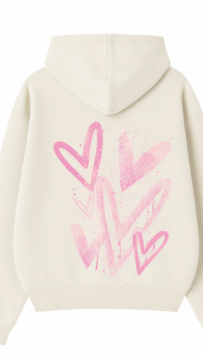 Pink Scatter Heart Printed Hoodie – additional view