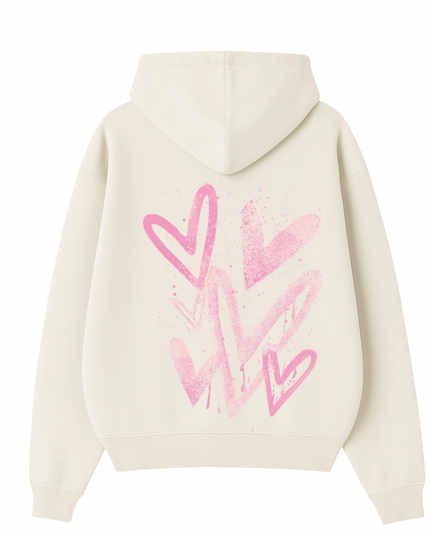 Pink Scatter Heart Printed  Hoodie Kids