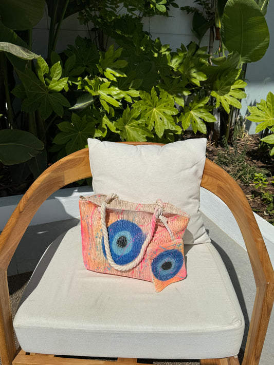 Neon Spray Evil Eye Sprayed Beach Bag