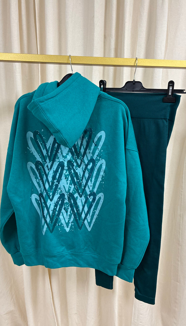 Teal Heart Printed Hoodie & Leggings – adult printed hoodie and leggings set by Miss Runway
