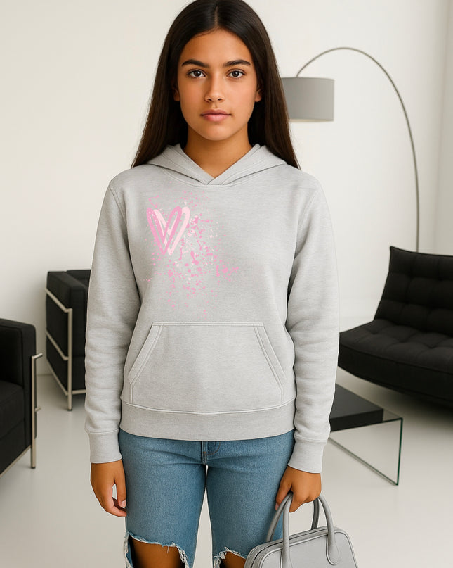 Pink Heart Printed Hoodie