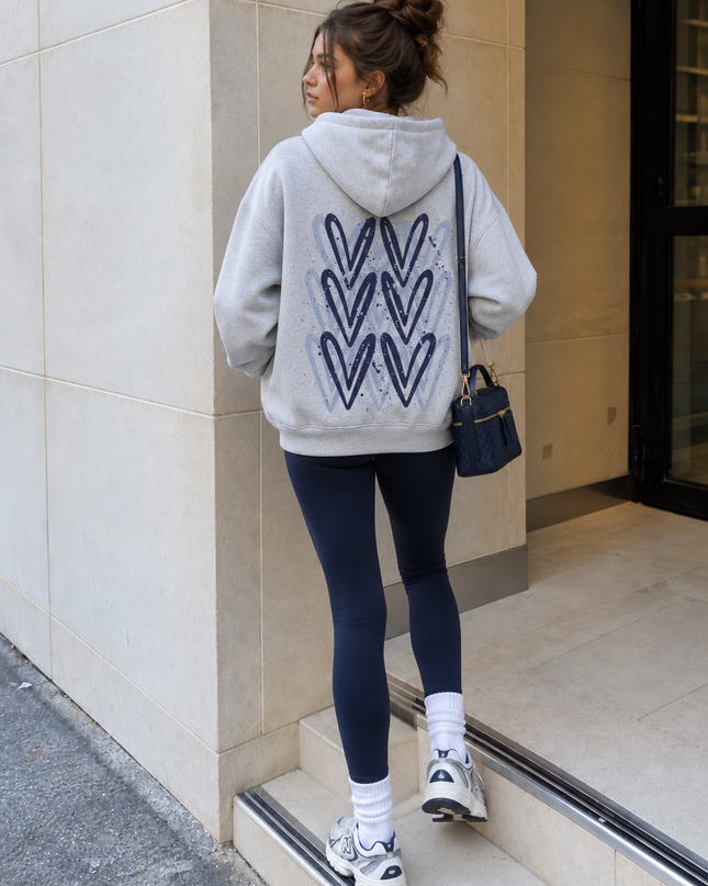 Graffiti Navy Heart Hoodie Grey/Navy – kids' hoodie by Miss Runway