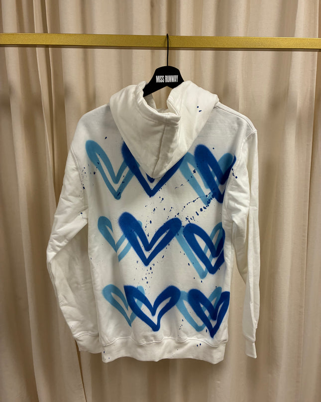 Royal Blue Hearts Spray Painted Zip Up Hoodie Adults