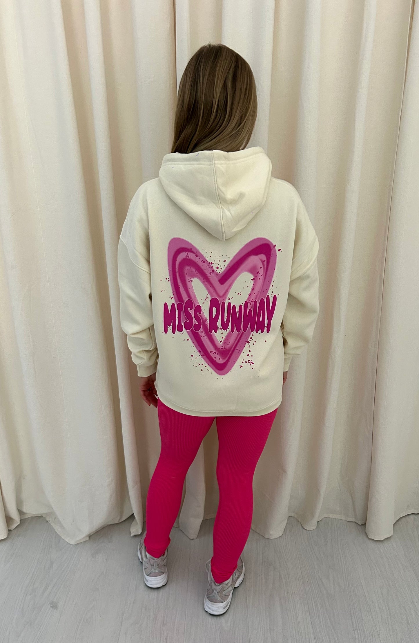 Miss Runway Pink Heart Graffiti Hoodie And Legging Set Cream