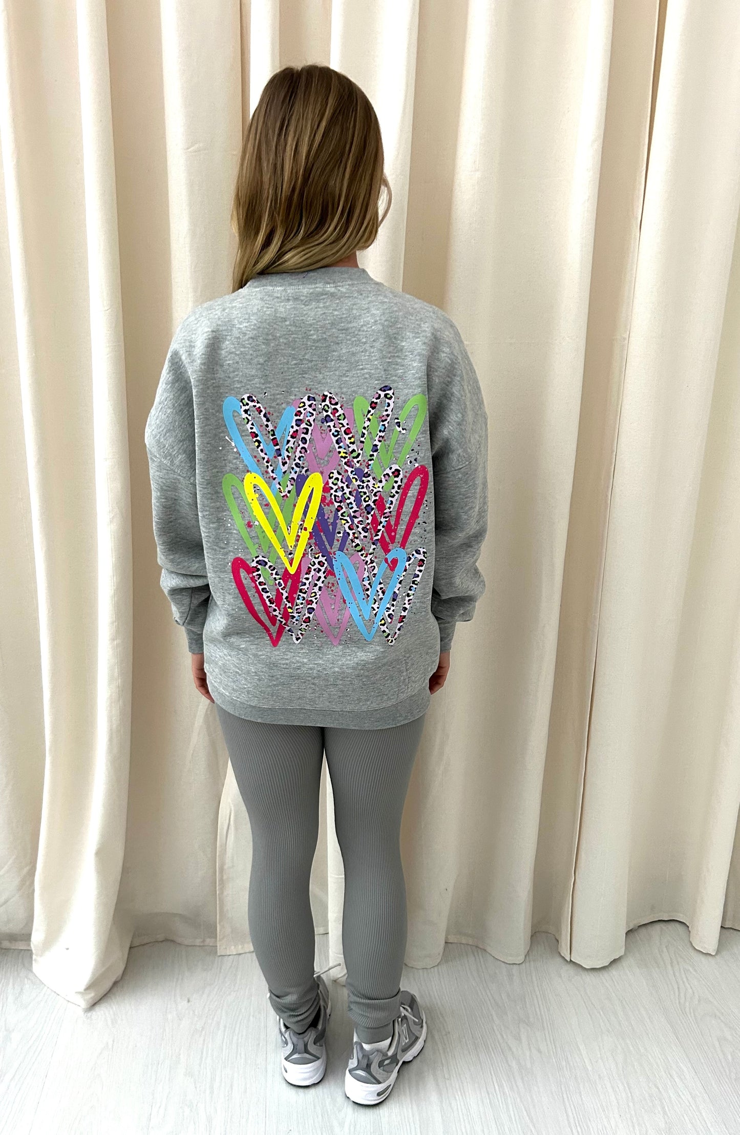 Multicoloured Leopard Print Graffiti Sweatshirt Legging Set Grey