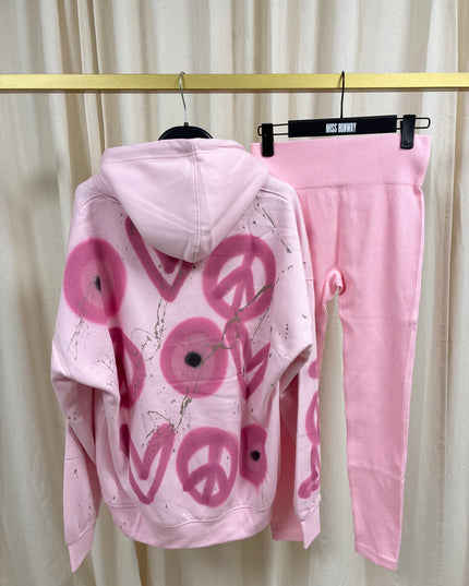Evil Eye, Peace, Heart Spray Painted Pink Hoodie & Leggings Kids