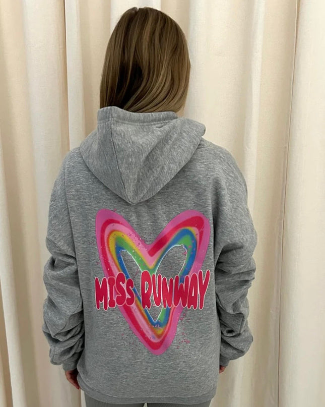 Miss Runway Multicoloured Heart Printed Hoodie Adults