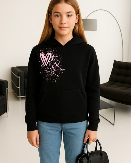Pink Heart Printed Hoodie