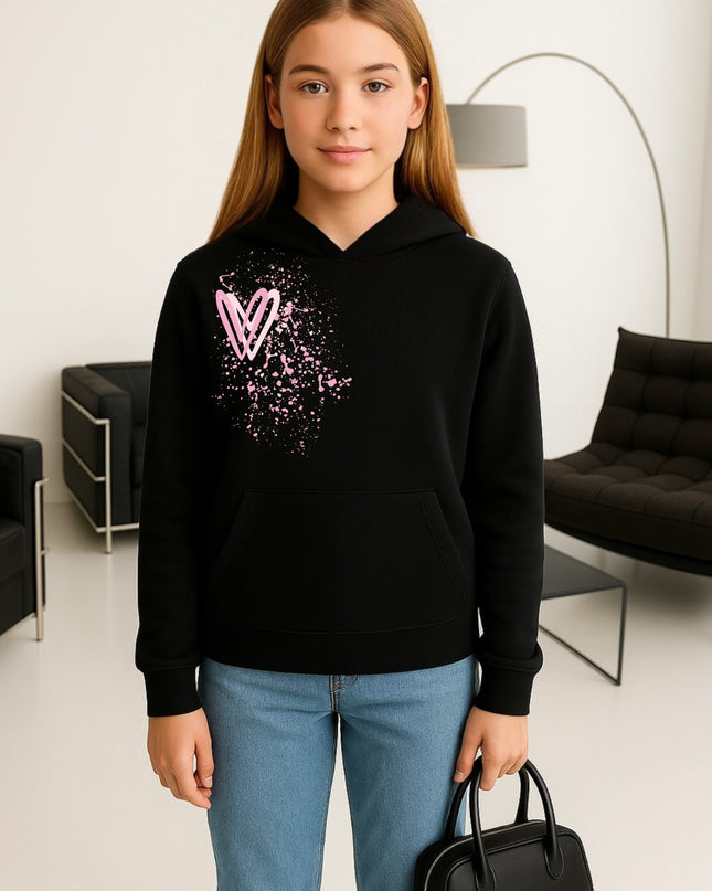 Pink Heart Printed Hoodie