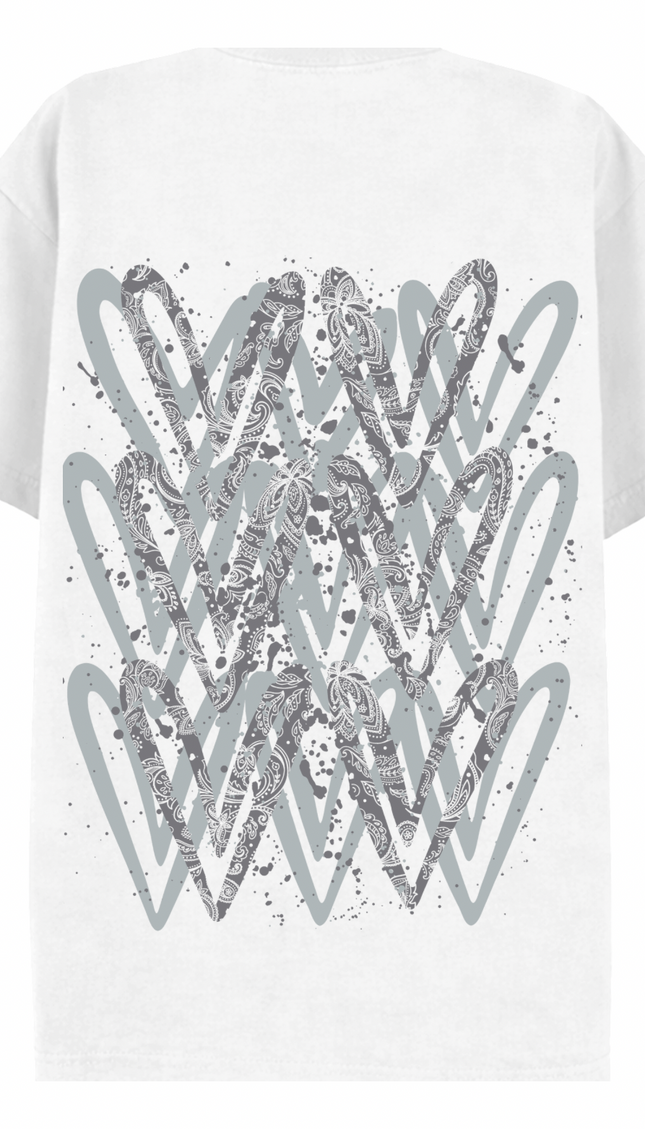 Grey Paisley graffiti heart T-shirt with spray paint effect print – women's T-shirt by Miss Runway