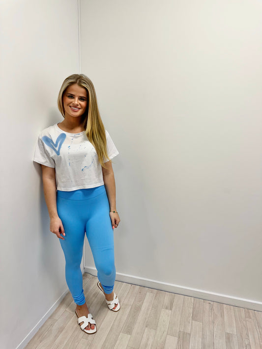 Blue Heart Cropped T-Shirt And Legging Set