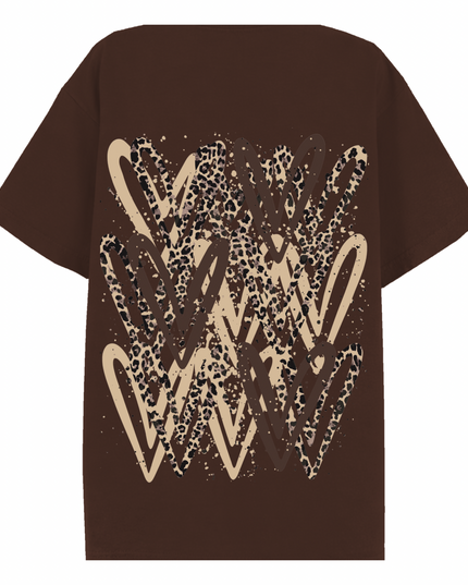 Leopard Print Heart Printed T-shirt Adult