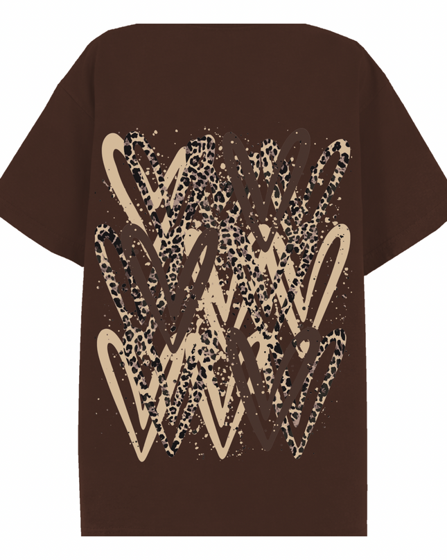Leopard Print Heart Printed T-shirt Adult