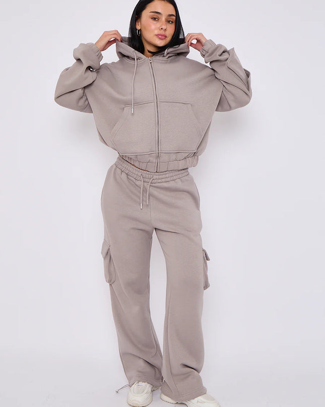 Cargo Style Zip Hooded Tracksuit Dove Grey