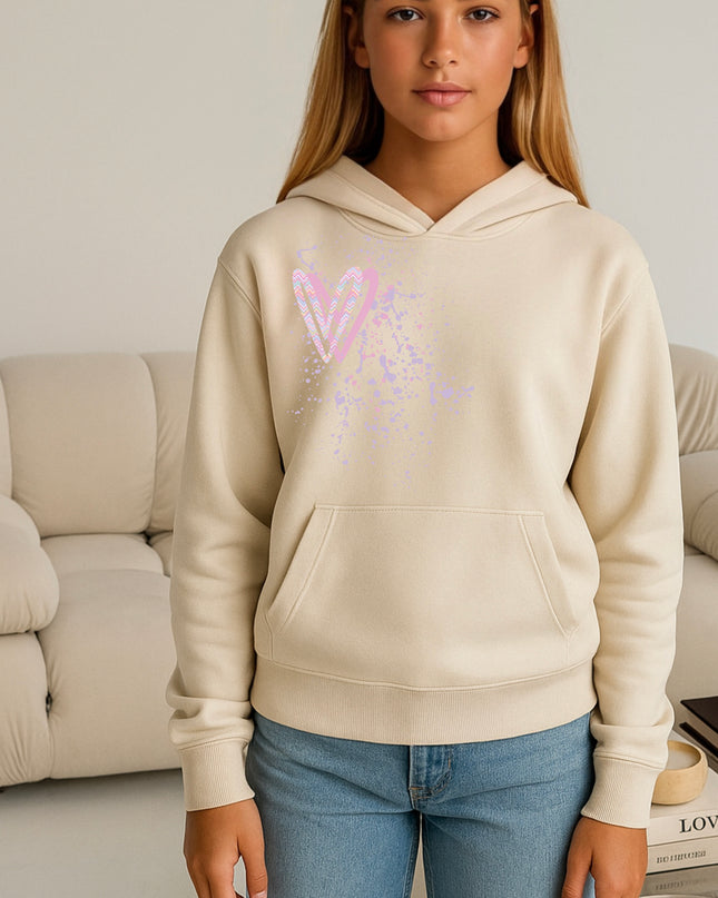 Pastel Zig Zag Heart Printed Hoodie