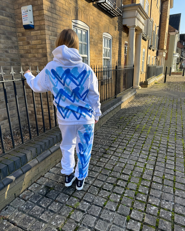 Royal Blue  Heart Sprayed Hooded White Tracksuit