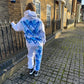 Royal Blue  Heart Sprayed Hooded White Tracksuit