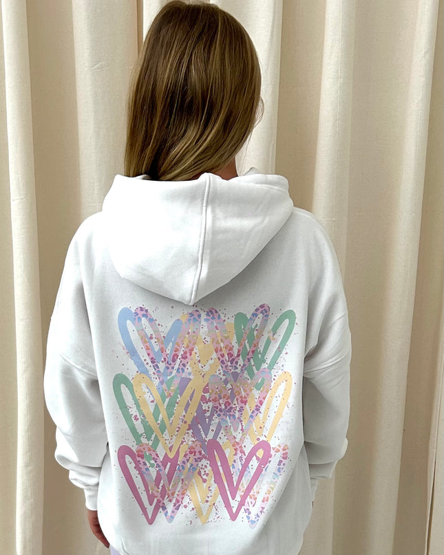 Pastel Leopard Heart Graffiti Hoodie White