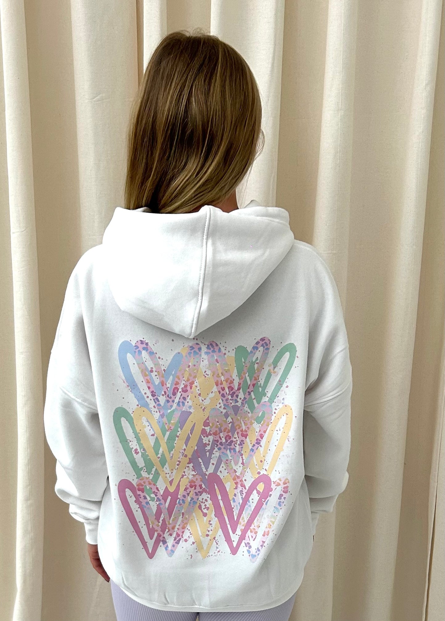 Pastel Leopard Heart Graffiti Hoodie White