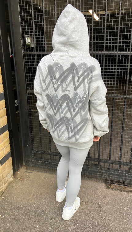 Grey Heart Sprayed Ruched Hoodie