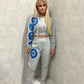 Evil Eye, Peace,Heart Cropped Hooded Tracksuit Grey