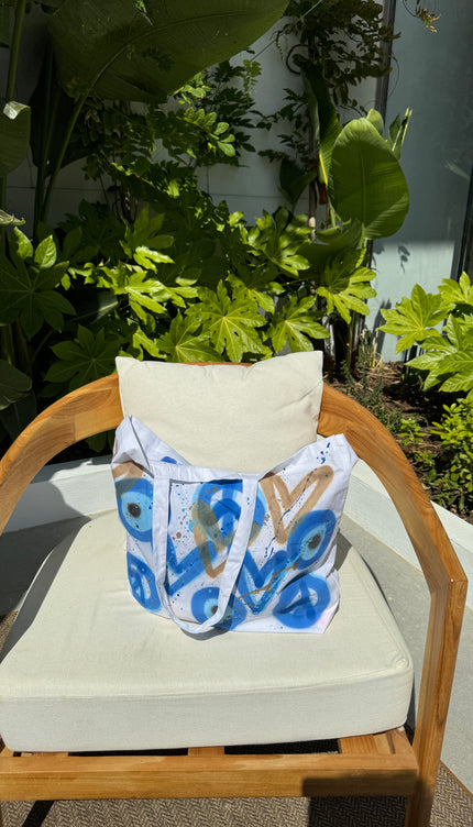 Evil Eye Peace Heart Sprayed White Lightweight Tote Bag